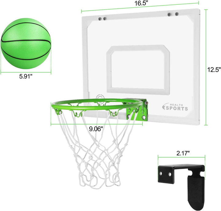 Pro Indoor Mini Basketball Hoop over the Door - Wall Mounted Basketball Hoop Glow in the Dark - Room Basketball Hoop Set with Complete Accessories for Kids & Adults