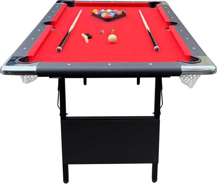 Fairmont 6 Ft Portable Pool Table, Adults Folding Billiards Tables for Game Room with Easy Foldable Storage, Includes Full Set of Billiard Balls, Cues, Chalk & Brush