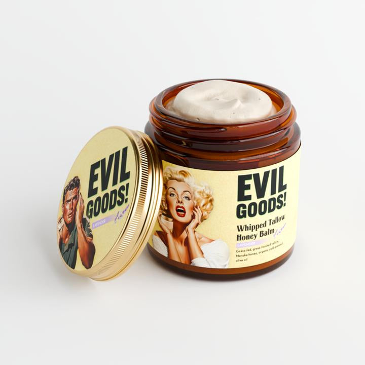 EVIL GOODS Whipped Beef Tallow and Manuka Honey Balm, 4Oz, Organic Face Cream, Moisturizer, Body Lotion, Skin Care and Lip Balm