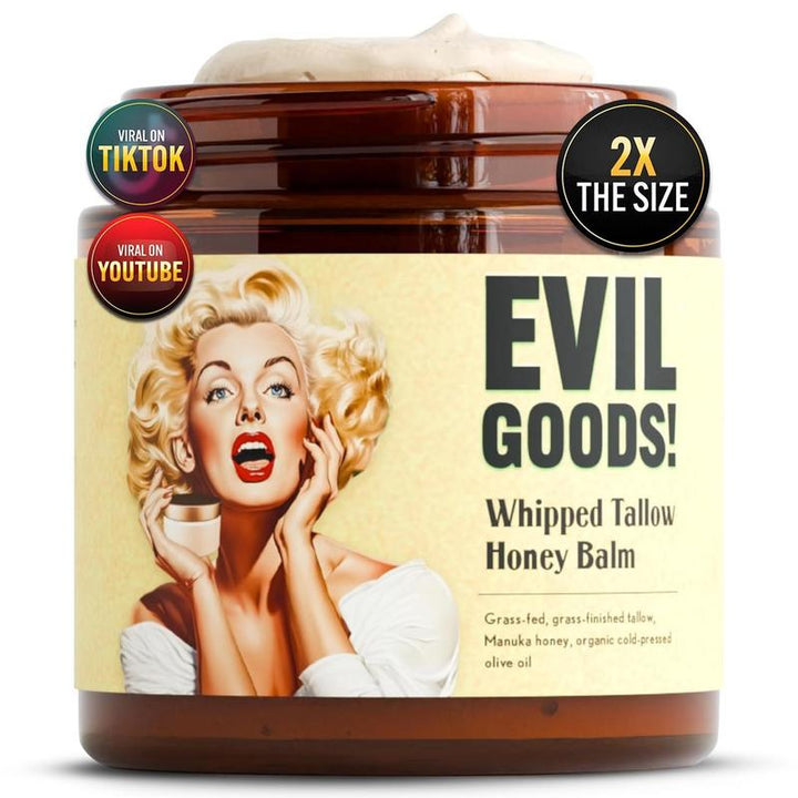 EVIL GOODS Whipped Beef Tallow and Manuka Honey Balm, 4Oz, Organic Face Cream, Moisturizer, Body Lotion, Skin Care and Lip Balm