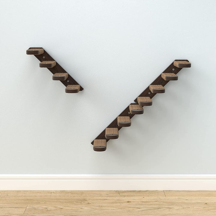 Cat Steps - Solid Rubber Wood Cat Stairs Great for Scratching and Climbing - Easy to Install Wall Mounted Cat Shelves for Playful Cats (Brown)