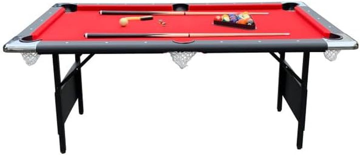 Fairmont 6 Ft Portable Pool Table, Adults Folding Billiards Tables for Game Room with Easy Foldable Storage, Includes Full Set of Billiard Balls, Cues, Chalk & Brush