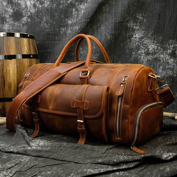 Vintage Genuine Leather Travel Luggage Bag for Man Leather Travel Bag Large Capacity Luggage Bags Male Weekend Handbag