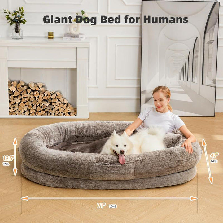 Human Dog Bed - 71''X47''X12.5'' Dog Bed for Humans Size Fits You and Pets, Napping, Faux Fur Plush Dog Bed for Human Adults Doze Off,Adult Size Giant Extra Sized for Kid