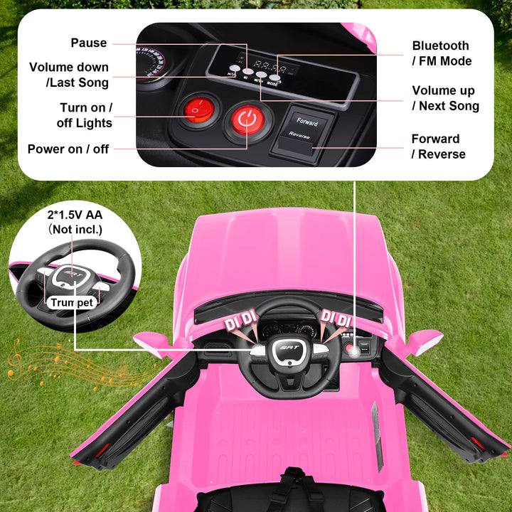 Dodge Challenger SRT Kids Ride on Car, 12 V Battery Powered Electric Vehicle W/ Remote Control,Bluetooth,Led Lights(Pink)