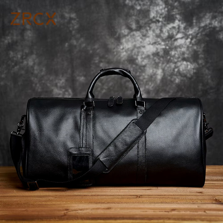 Genuine Leather Men Women Travel Bag Soft Real Leather Cowhide Carry Hand Luggage Bags Travel Shoulder Bag Weekend Bag