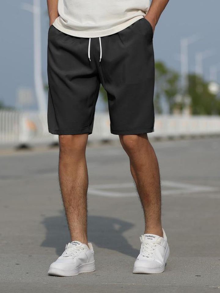 Men'S Pocket Drawstring Waist Shorts, Regular Fit Casual Solid Straight Leg Shorts, Summer Clothes Streetwear