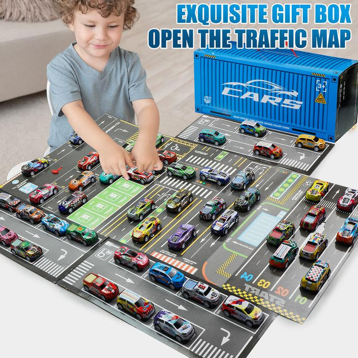 48-Piece Pull Back Car Toy Set with Garage Box – Race Car Collection for Kids – Toys for Boys and Girls