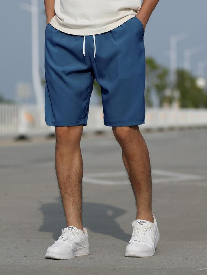 Men'S Pocket Drawstring Waist Shorts, Regular Fit Casual Solid Straight Leg Shorts, Summer Clothes Streetwear