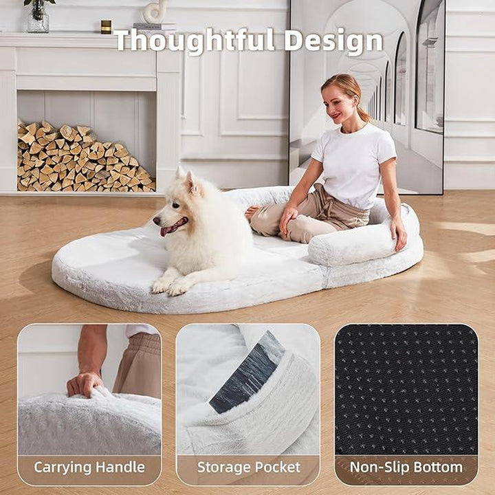 Human Dog Bed - 71''X47''X12.5'' Dog Bed for Humans Size Fits You and Pets, Napping, Faux Fur Plush Dog Bed for Human Adults Doze Off,Adult Size Giant Extra Sized for Kid