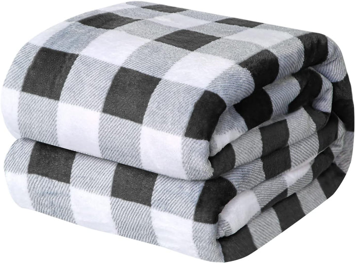 Flannel Fleece Throw Blanket for Couch, Buffalo Plaid Blanket Gray and White, Lightweight Cozy Soft Blanket for Bed Sofa 260GSM, Suitable for All Seasons (Gray White Checkered,60X50Inches)