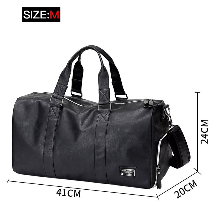 Black Men Travel Duffle Bags Waterproof PU Leather Handbags Shoulder Bag for Women Man Office Tote Large Capacity Weekend Bag X2