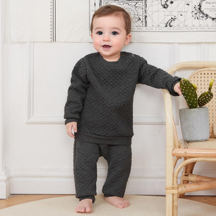 Newborn Baby Boy Girl Clothes Gender Neutral Sweatsuit Unisex Solid Outfit Long Sleeve Warm Pullover Pant Set