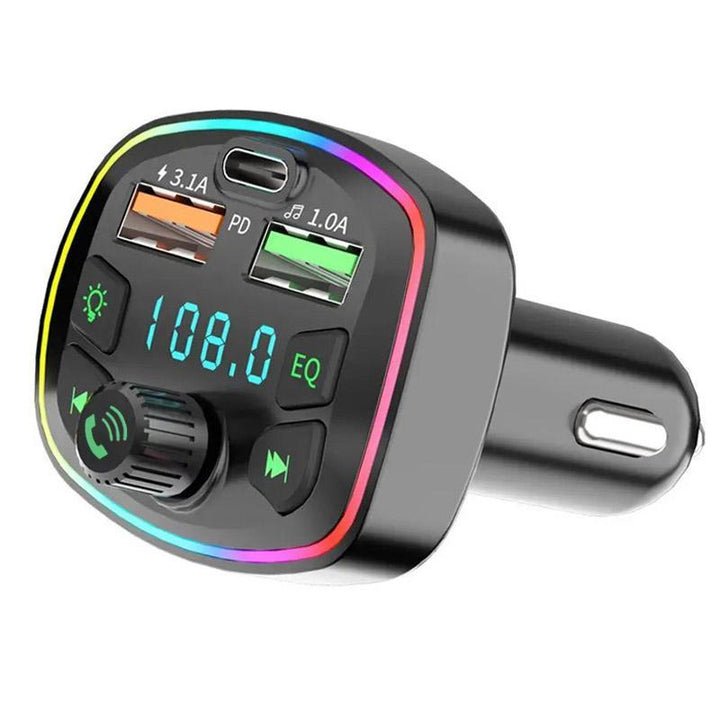 Multifunctional Car FM Transmitter, Hands-Free Car MP3 Player, Wireless Bluetooth-Compatible Car Charger with Type C & Dual USB Ports