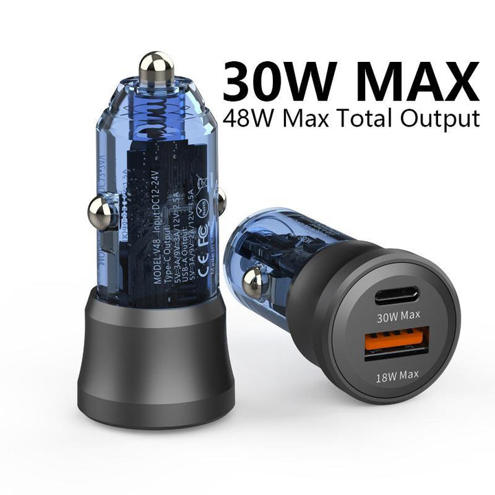 Car Charger, 1 Count PD 30W Type-C & USB 18W Car Charger, Dual Port Fast Charging Car Charger for Iphone