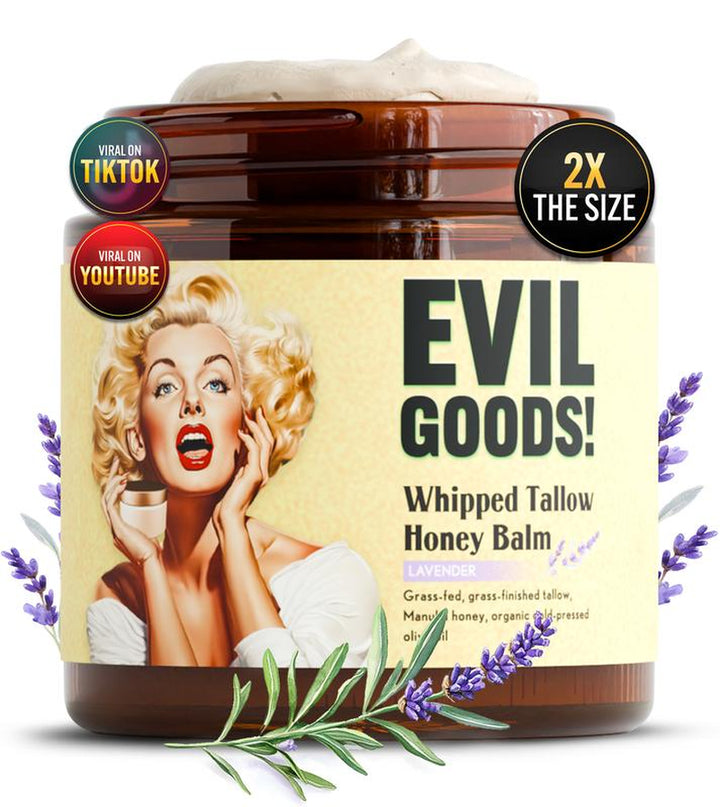 EVIL GOODS Whipped Beef Tallow and Manuka Honey Balm, 4Oz, Organic Face Cream, Moisturizer, Body Lotion, Skin Care and Lip Balm