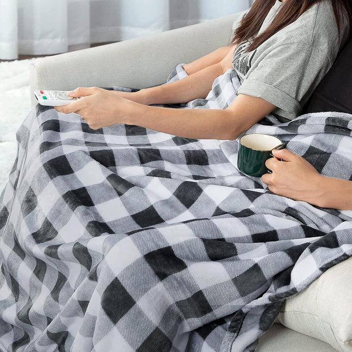 Flannel Fleece Throw Blanket for Couch, Buffalo Plaid Blanket Gray and White, Lightweight Cozy Soft Blanket for Bed Sofa 260GSM, Suitable for All Seasons (Gray White Checkered,60X50Inches)