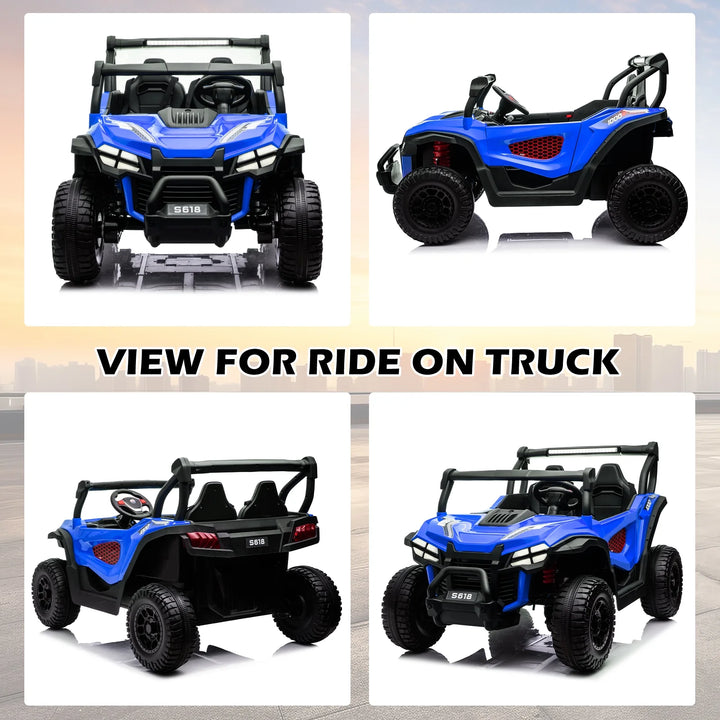 24V Ride on Cars 2 Seater, Electric Cars Vehicles for Adults and Kids, 4WD Ride on UTV Truck W/Remote Control, 25" Spacious Seat, 2 Safety Belts, Bright Light, Music Player,Bluetoothblue