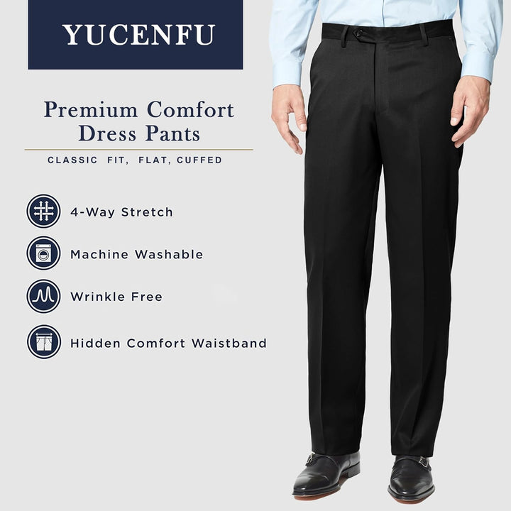 Men'S Cozy Hidden Expandable Waist Dress Pants | Premium Stretch Texture Weave Work to Weekend Pant