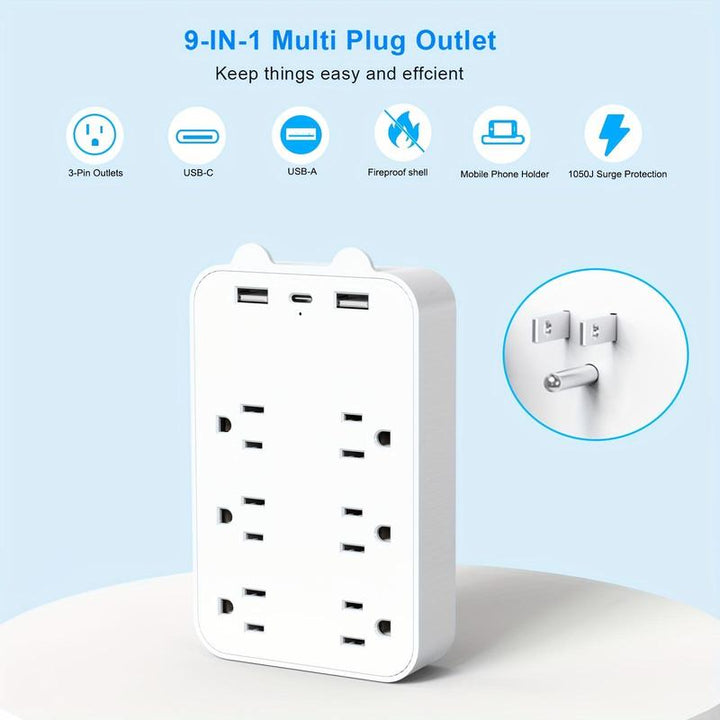 Smart Wall Outlet, Integrated Charging Socket Includes USB Ports & Regular Outlets, Portable & Convenient Charging Accessories for Home Office Travel