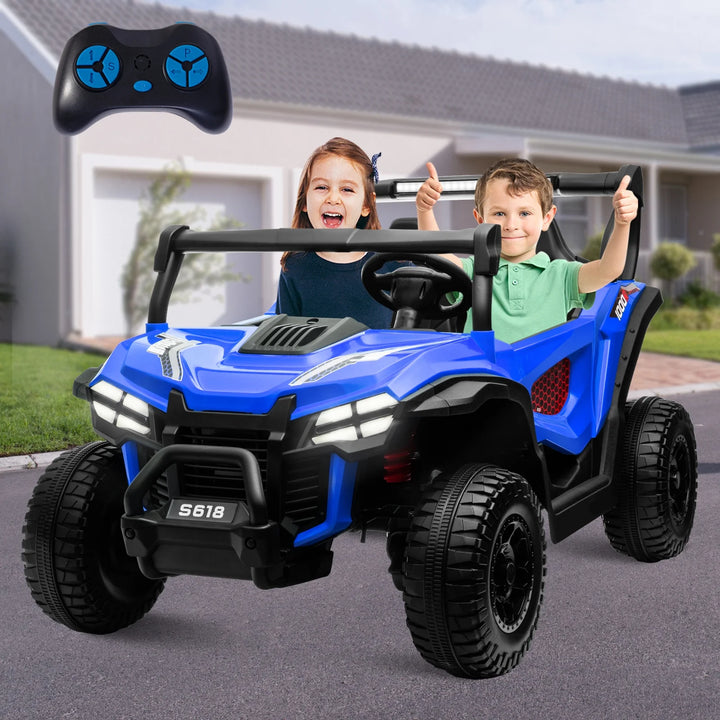 24V Ride on Cars 2 Seater, Electric Cars Vehicles for Adults and Kids, 4WD Ride on UTV Truck W/Remote Control, 25" Spacious Seat, 2 Safety Belts, Bright Light, Music Player,Bluetoothblue