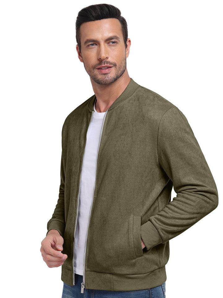 Men'S Casual Varsity Jacket Vintage Suede Bomber Jackets Lightweight Outerwear Coat Army Green S