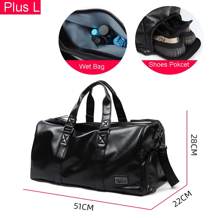 Black Men Travel Duffle Bags Waterproof PU Leather Handbags Shoulder Bag for Women Man Office Tote Large Capacity Weekend Bag X2