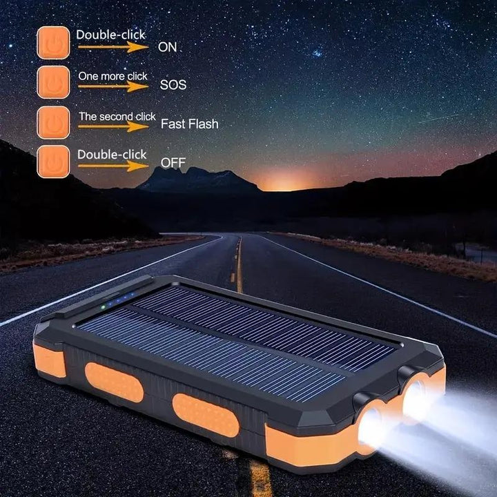 10000Mah Portable Solar Power Bank, 1 Count Solar Powered Power Bank with Dual LED Flashlights & Compass, Outdoor Emergency Use Power Bank for Camping Hiking