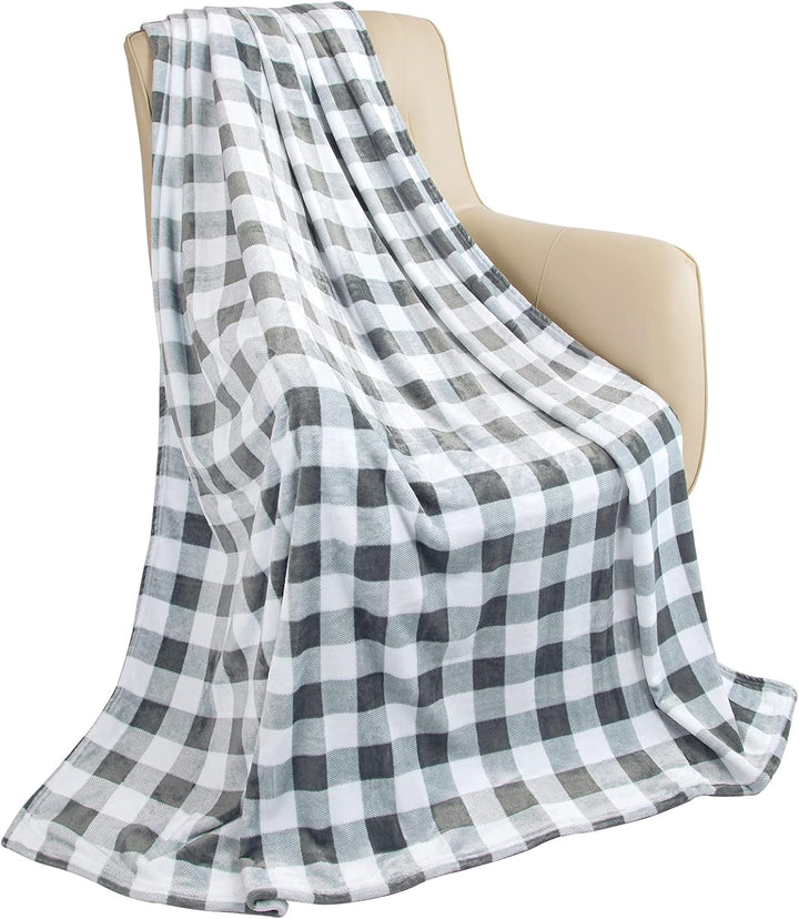 Flannel Fleece Throw Blanket for Couch, Buffalo Plaid Blanket Gray and White, Lightweight Cozy Soft Blanket for Bed Sofa 260GSM, Suitable for All Seasons (Gray White Checkered,60X50Inches)