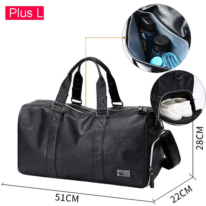 Black Men Travel Duffle Bags Waterproof PU Leather Handbags Shoulder Bag for Women Man Office Tote Large Capacity Weekend Bag X2