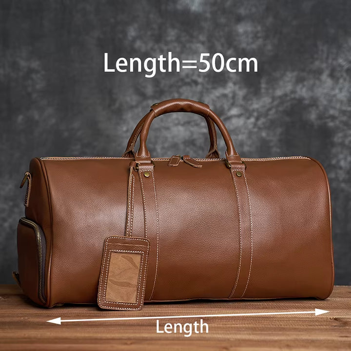 Genuine Leather Men Women Travel Bag Soft Real Leather Cowhide Carry Hand Luggage Bags Travel Shoulder Bag Weekend Bag