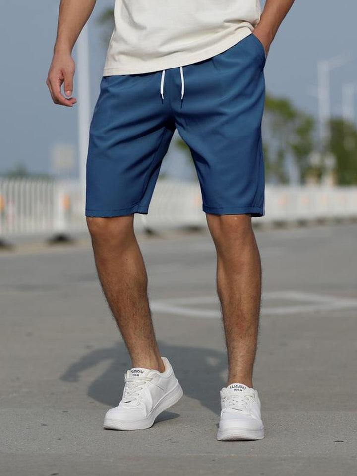 Men'S Pocket Drawstring Waist Shorts, Regular Fit Casual Solid Straight Leg Shorts, Summer Clothes Streetwear