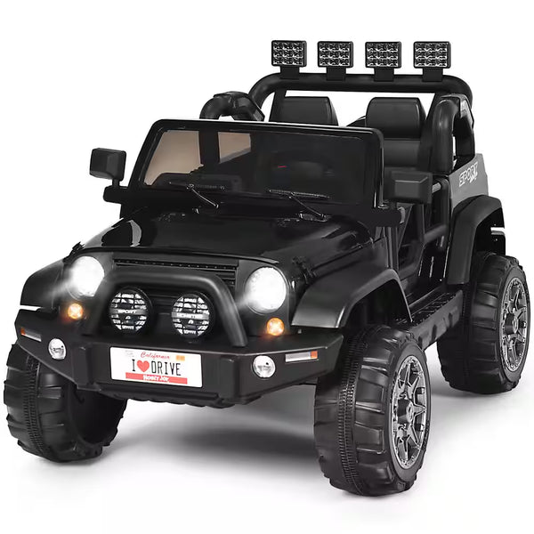 13 In. 12-Volt Electric Kids Ride on Truck Toys 2 Seater Jeep Car with Remote Control Black