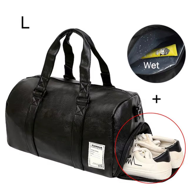 Black Men Travel Duffle Bags Waterproof PU Leather Handbags Shoulder Bag for Women Man Office Tote Large Capacity Weekend Bag X2