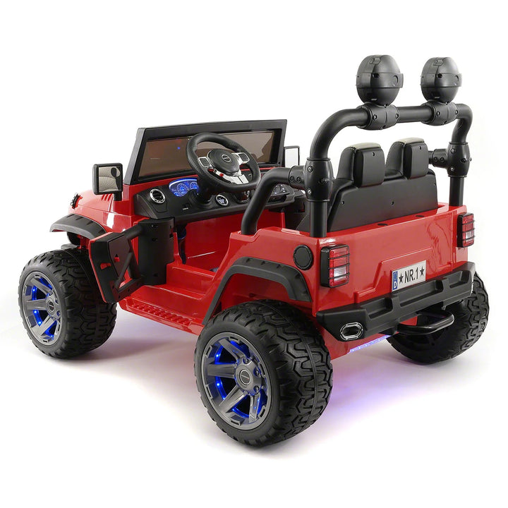 Trail Explorer 24V Kids Ride on Truck with Parental Control Remote, LED Foam Wheels, MP3 + Wireless Music Streaming, Vegan Leather Seats