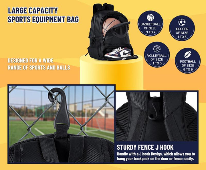 Basketball Backpack Sports Bags with Separate Ball Holder & Shoes Compartment, Best for Basketball, Soccer, Volleyball，Gym