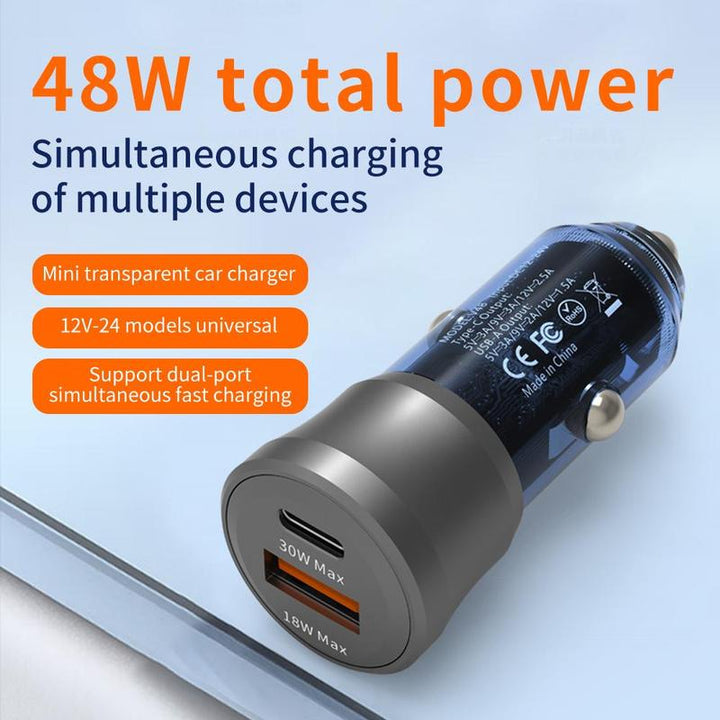 Car Charger, 1 Count PD 30W Type-C & USB 18W Car Charger, Dual Port Fast Charging Car Charger for Iphone