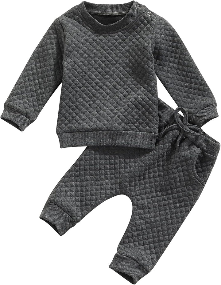 Newborn Baby Boy Girl Clothes Gender Neutral Sweatsuit Unisex Solid Outfit Long Sleeve Warm Pullover Pant Set