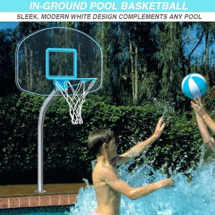 Dunn-Rite Clear Hoop Jr. Deck-Mounted Poolside Basketball Hoop W/Ball, 2 & 3/8" Brass Anchor W/Cap, & 14 Inch Stainless Steel Rim