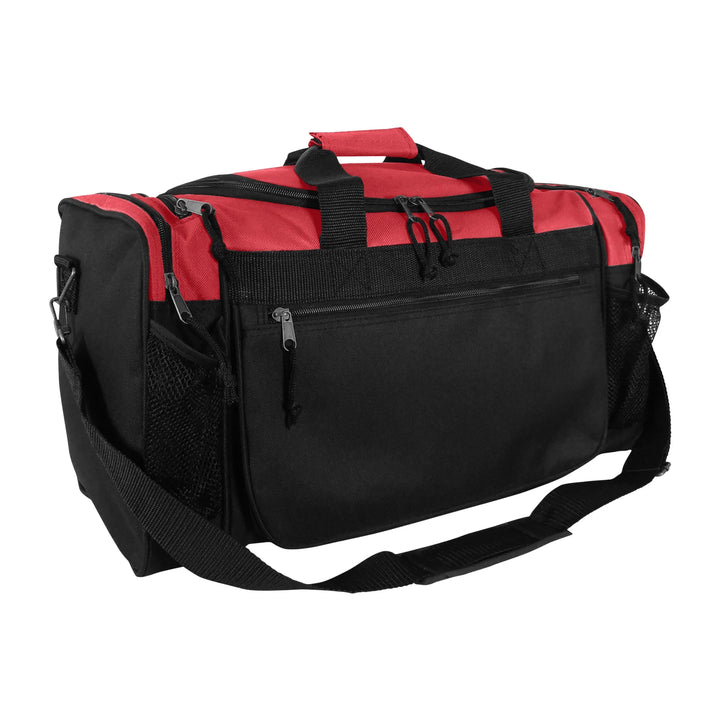 20" Sports Duffle Bag W Water Bottle Mesh and Valuables Pockets in Red