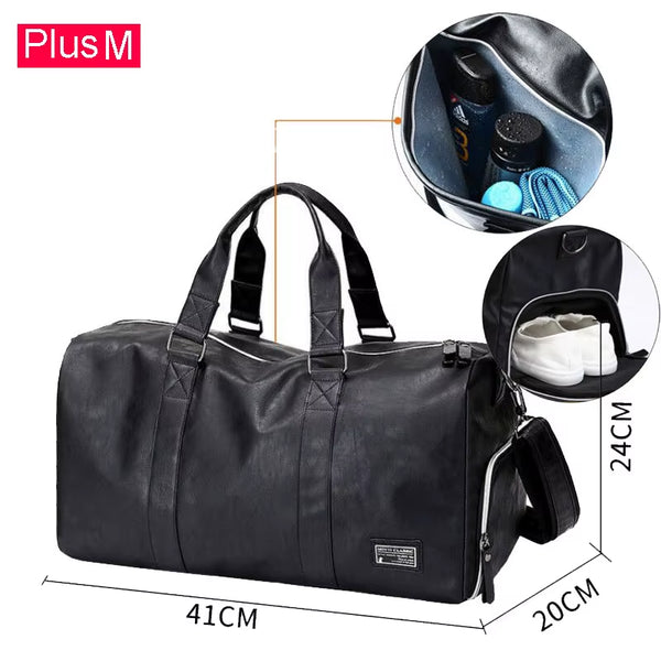 Black Men Travel Duffle Bags Waterproof PU Leather Handbags Shoulder Bag for Women Man Office Tote Large Capacity Weekend Bag X2