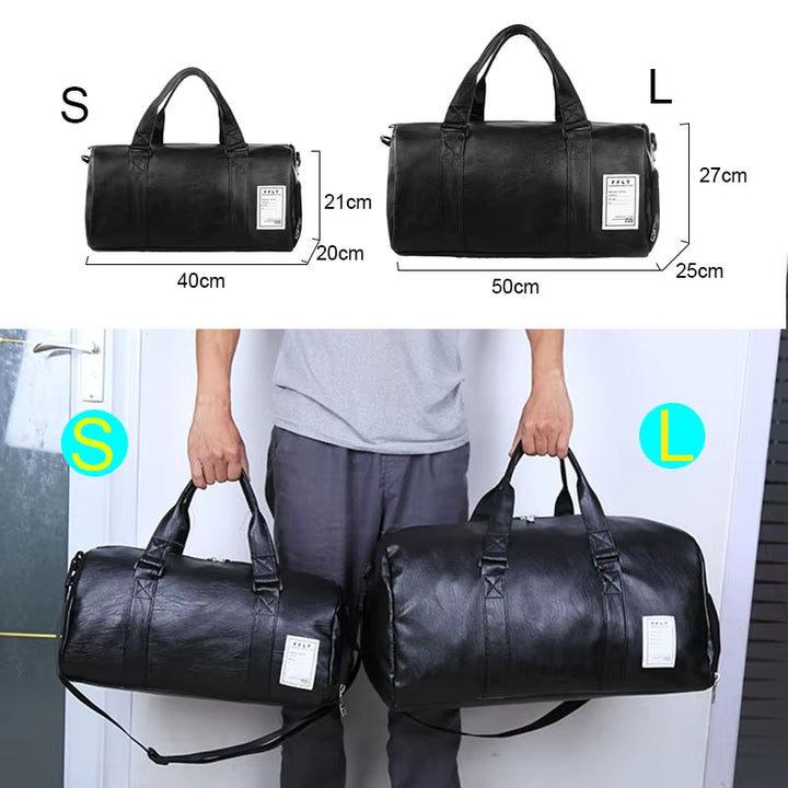 Black Men Travel Duffle Bags Waterproof PU Leather Handbags Shoulder Bag for Women Man Office Tote Large Capacity Weekend Bag X2