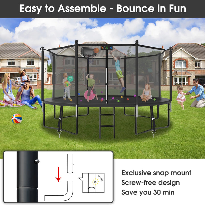 Trampoline 12FT for Kids Adults with Enclosure Net, 1200LBS round Outdoor Trampoline with Basketball Hoop, Ladder, Galvanized Anti-Rust Coating Backyard Recreational Trampoline Christmas Gift