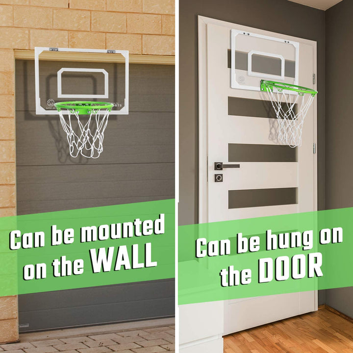 Pro Indoor Mini Basketball Hoop over the Door - Wall Mounted Basketball Hoop Glow in the Dark - Room Basketball Hoop Set with Complete Accessories for Kids & Adults