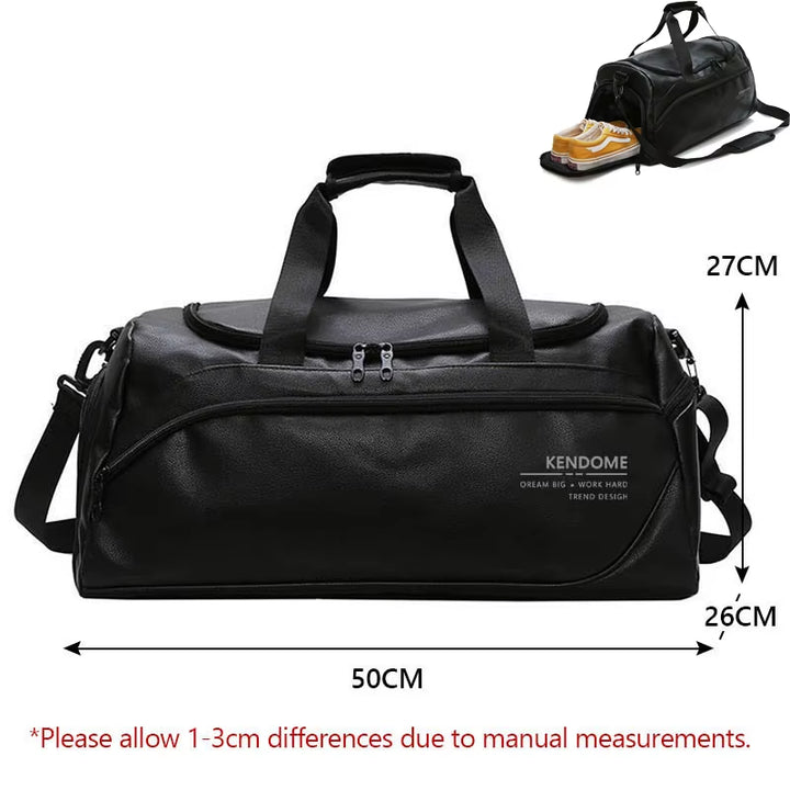 Black Men Travel Duffle Bags Waterproof PU Leather Handbags Shoulder Bag for Women Man Office Tote Large Capacity Weekend Bag X2