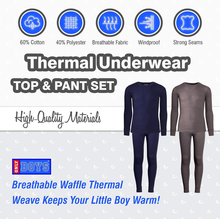 ’ Thermal Underwear Set – 4 Piece Waffle Knit Top and Long Johns (2T-16)