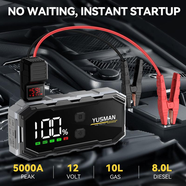 Car Jump Starter, 5000A Peak, (Up to 10.0L Gas or 8.0L Diesel Engine) 12V Auto Boost Battery Charger Jumper, Fast Charger Smart Jumper with LED Screen Jump Starter Multi-Functional Auto Car Battery Jumo Starter