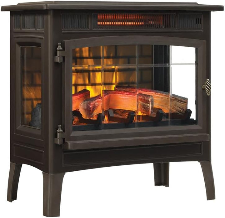 Freestanding Electric Fireplace Stove Heater with 3D Flame Effect for 1,000 Sq. Ft, Bronze