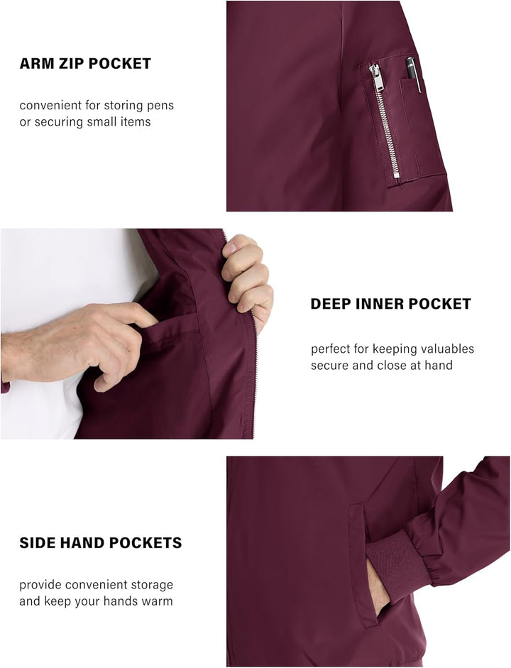 Men'S Jacket Lightweight Bomber Jacket Casual Windbreaker Jackets Windproof Zip up Coats with 5 Pockets