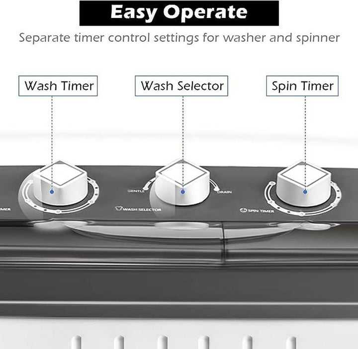 【Costway】- Twin Tub Washer and Dryer Combo, 20Lbs Capacity (12Lbs Washing and 8Lbs Spinning) Washing Machine, Compact Portable Mini Laundry Washer for Apartment, Semi-Automatic, Inlet and Drain Hose